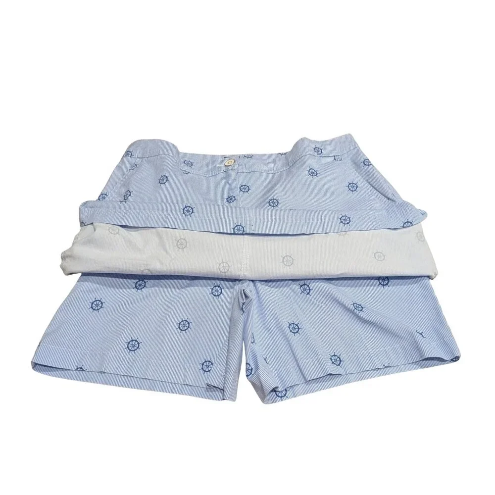 Karen Scott Nautical Ship Wheel Print Skort Front Zip Blue White Cotton Stretch